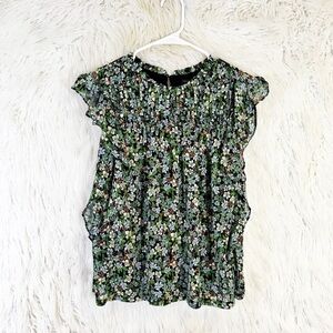 Ann Taylor floral flutter sleeve pleated blouse